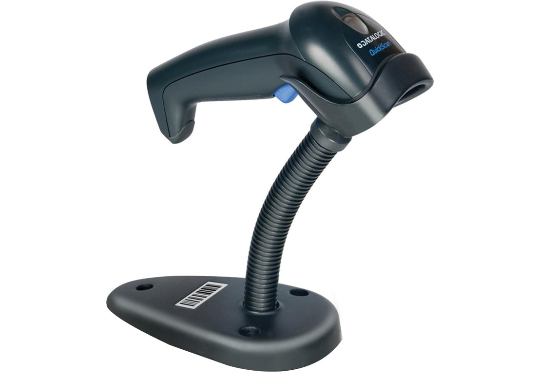 1D barcode scanner on stand